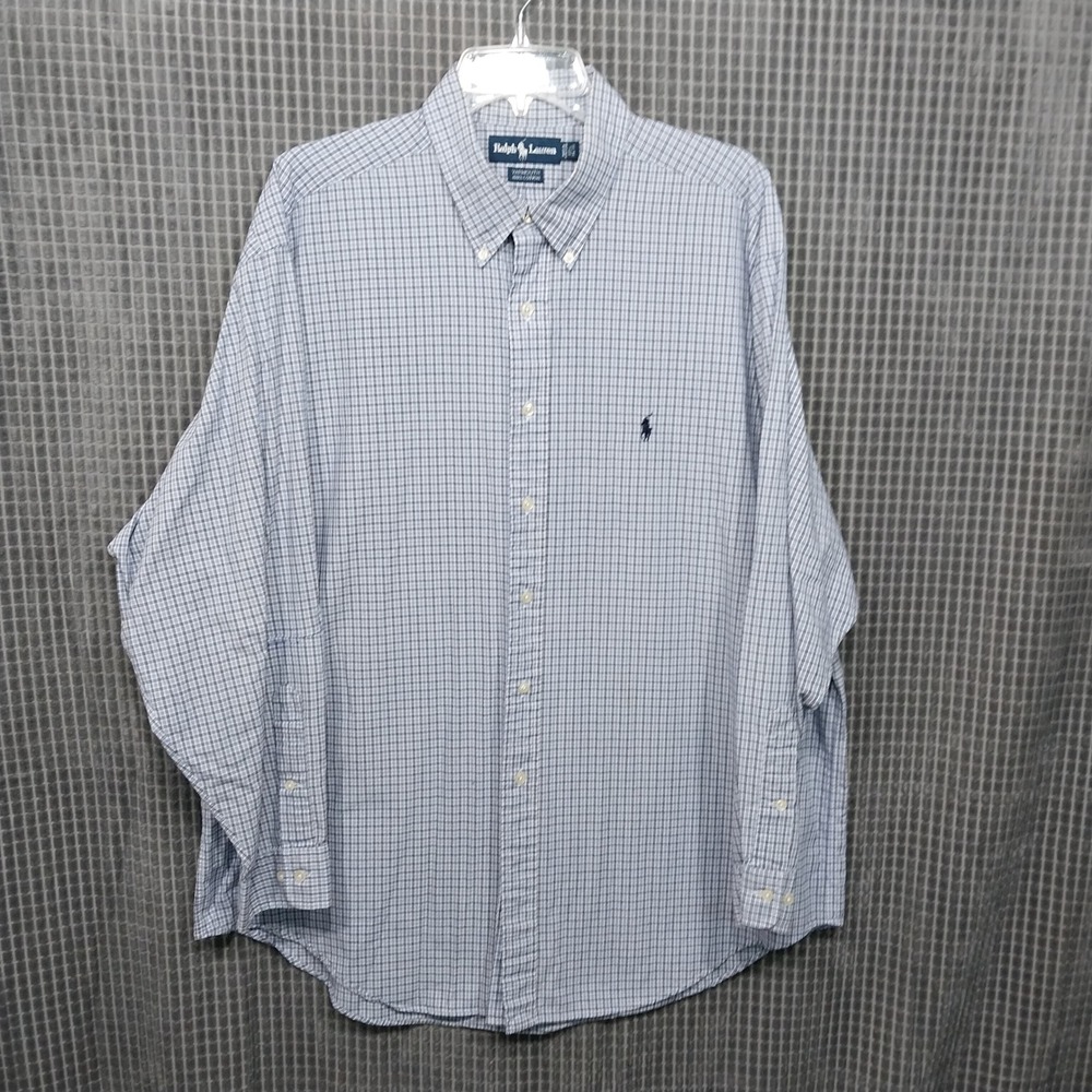 Ralph Lauren Button Down Shirt Mens Yarmouth Plaid 17.5 34/35 Blue White